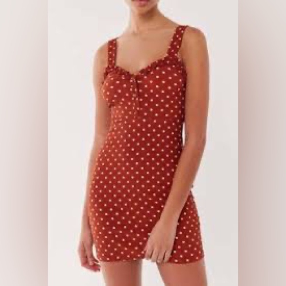 Urban Outfitters Vivienne Polka Dot Mini Bodycon Dress medium burnt orange